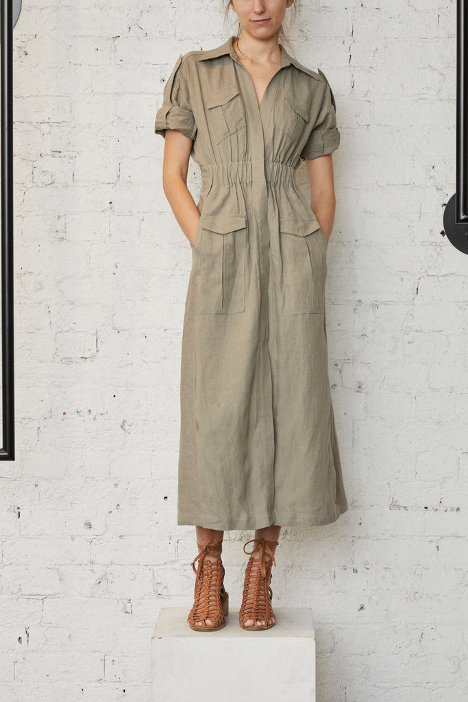 Olive Green 100% Cotton Safari Dress, Shirt Dress with Pockets, store Relaxed Fit Dress, Customizable Dress