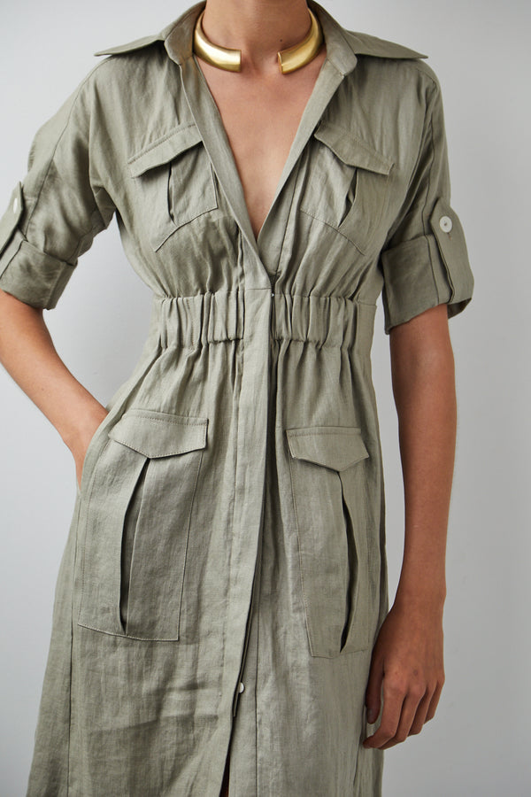 Available Now! 6 Pocket Safari Dress - Sage - previously MADE TO DEMAND