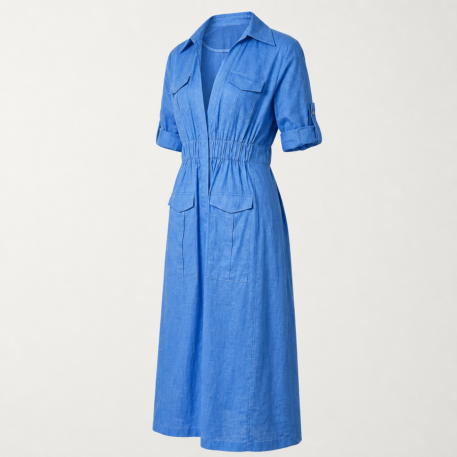 New Colour! 6 Pocket Safari Dress - Blue - Available on MADE TO DEMAND