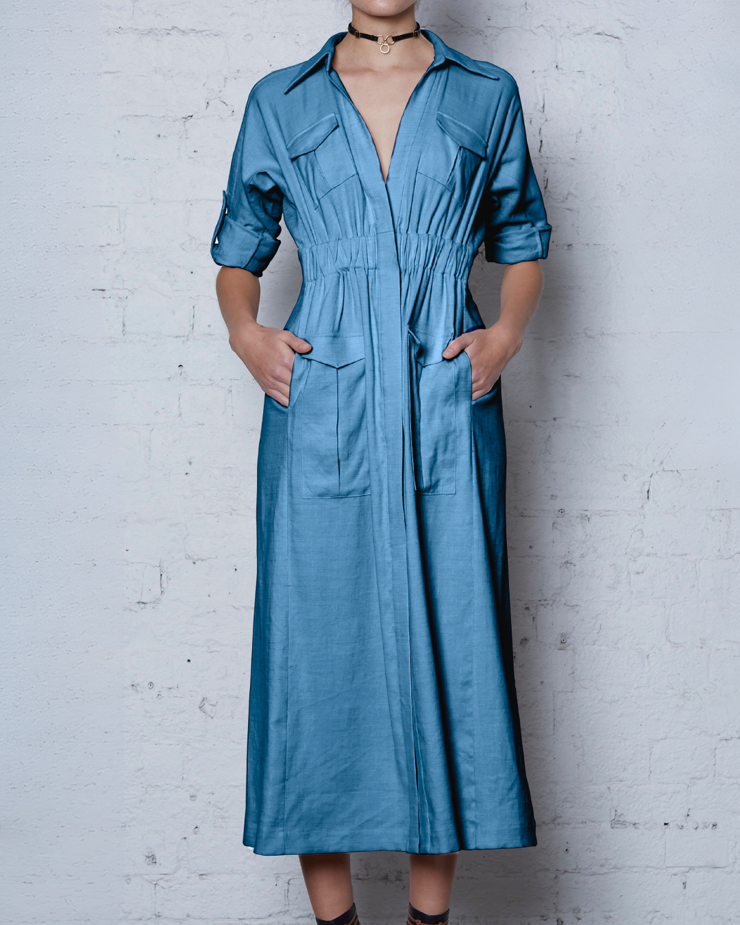 MADE TO DEMAND 6 Pocket Safari Dress - Denim