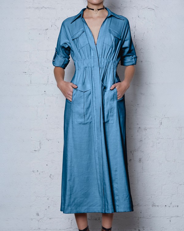 Arrived! 6 Pocket Safari Dress - Denim - was on MADE TO DEMAND