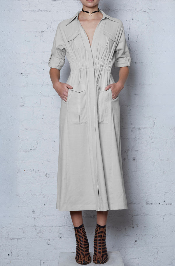 Available Now! 6 Pocket Safari Dress - Ivory - previously on MADE TO DEMAND