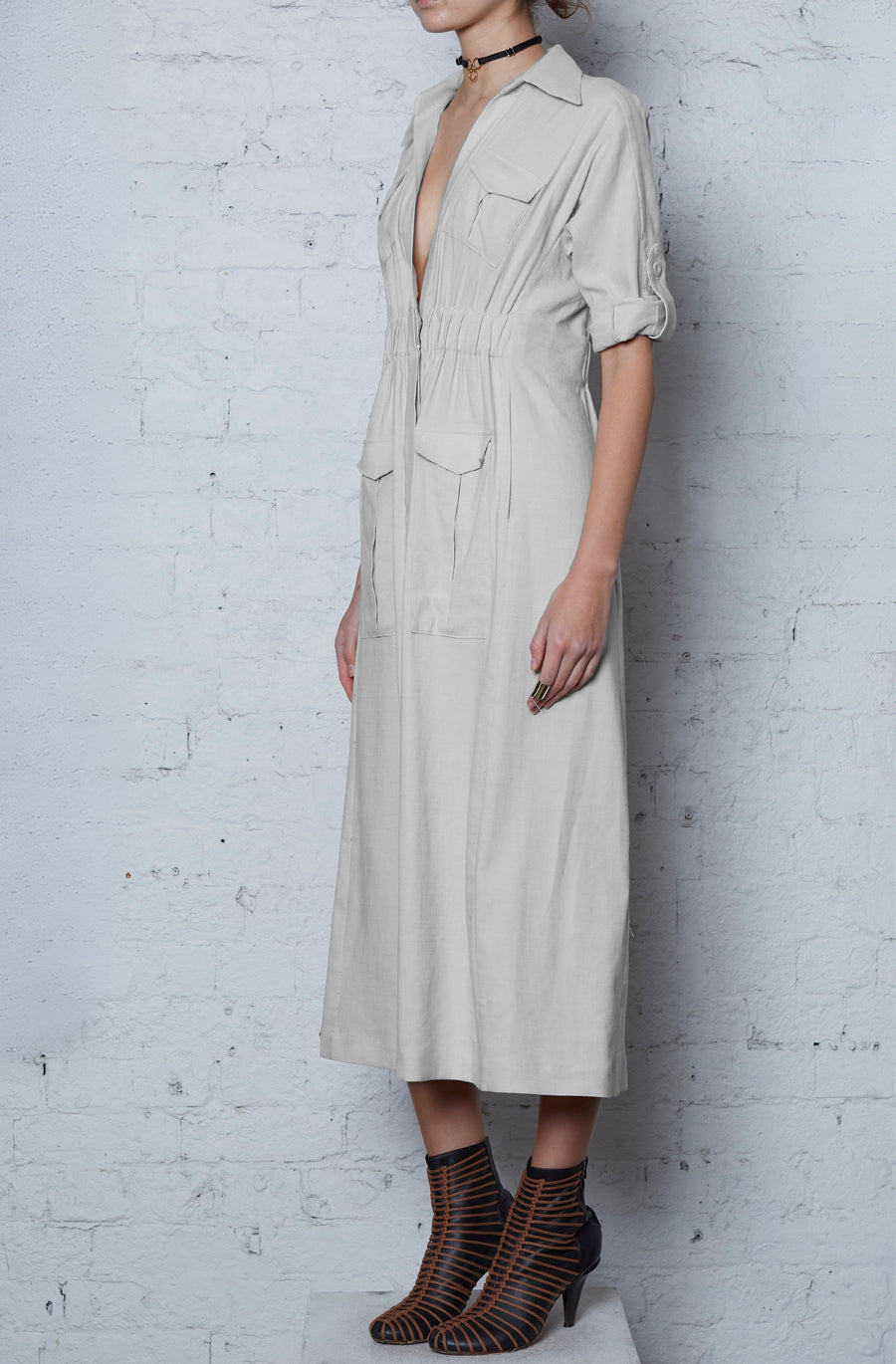 PRE ORDER 6 Pocket Safari Dress - Ivory - MADE TO DEMAND